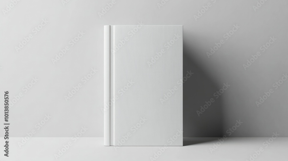 A simple white book mockup standing upright on a white background, offering ample space for cover designs. A simple white book mockup standing upright on a white background, offering ample space for cover designs.