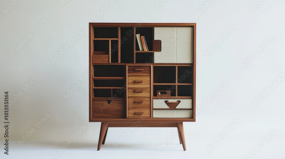 A stylish compact container cabinet featuring multiple compartments, set against a white background, ideal for modern home organization. A stylish compact container cabinet featuring multiple compartments, set against a white background, ideal for modern home organization.