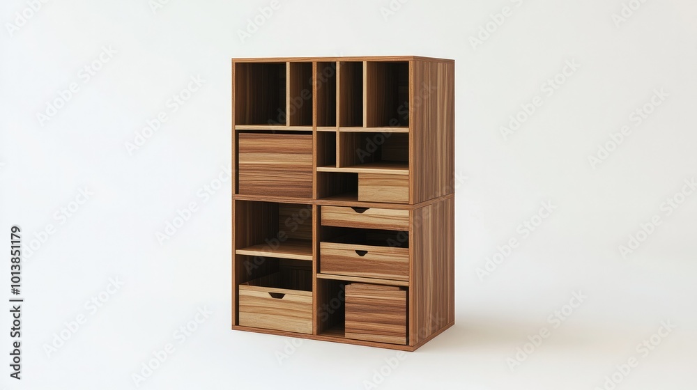 A stylish compact container cabinet featuring multiple compartments, set against a white background, ideal for modern home organization. A stylish compact container cabinet featuring multiple compartments, set against a white background, ideal for modern home organization.