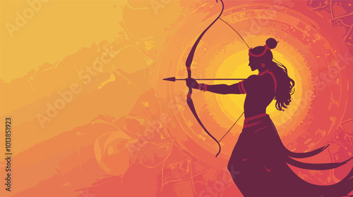 Lord Rama Vector Illustration Hindu God Diwali Greeting Card Design India Spirituality Archer Bow and Arrow Ramayana Epic Religious Festive Background Traditional Culture Ornament
