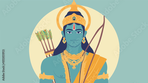 Vector Illustration Lord Ram Hindu God Deity India Spirituality Religion Traditional Culture Bow Arrow Portrait Divine Ramayana Epic Religious Festive Celebration Hinduism