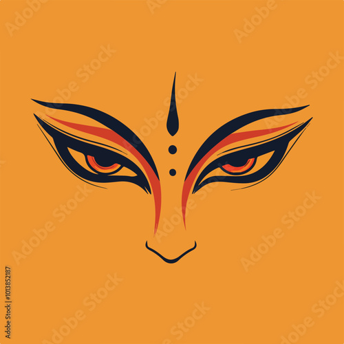 Vector Illustration Lord Rama Eyes Hindu God Religious Spirituality India Diwali Festive Celebration Minimalist Graphic Artwork Orange Background