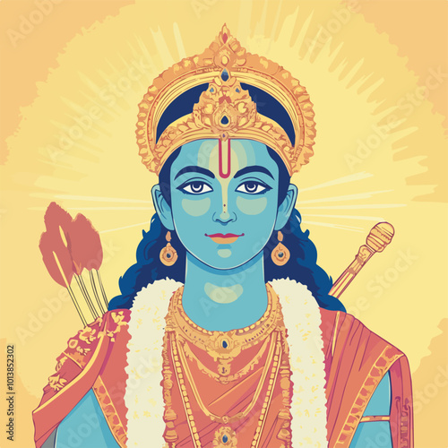 Hindu God Lord Rama Vector Illustration Indian Diwali Epic Ramayana Religious Deity Avatar Vishnu