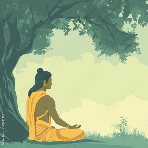Lord Ram Vector Illustration Hindu God Meditation Spirituality India Mythology Epic Ramayana Religious Figure Divine Peaceful Serene