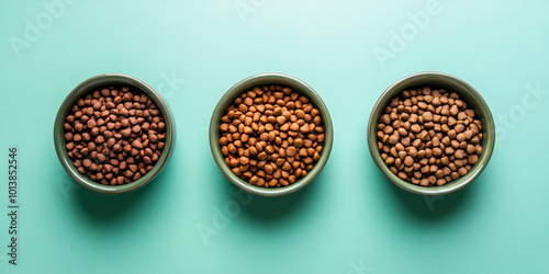 pet food in a bowl, photo on a green background,AI generation