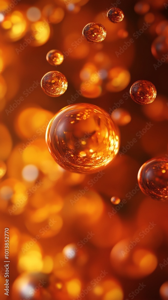 Bubbles in amber liquid with bokeh effect