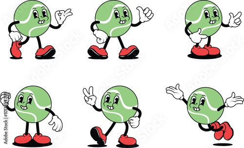Cartoon Tennisball Character Illustrations with Various Styles