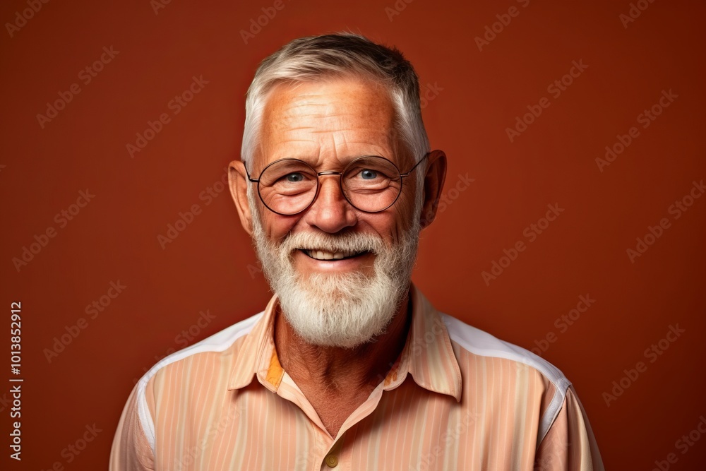 Portrait of a smiling senior man with glasses on a brown background. Portrait of a smiling senior man with glasses on a brown background.