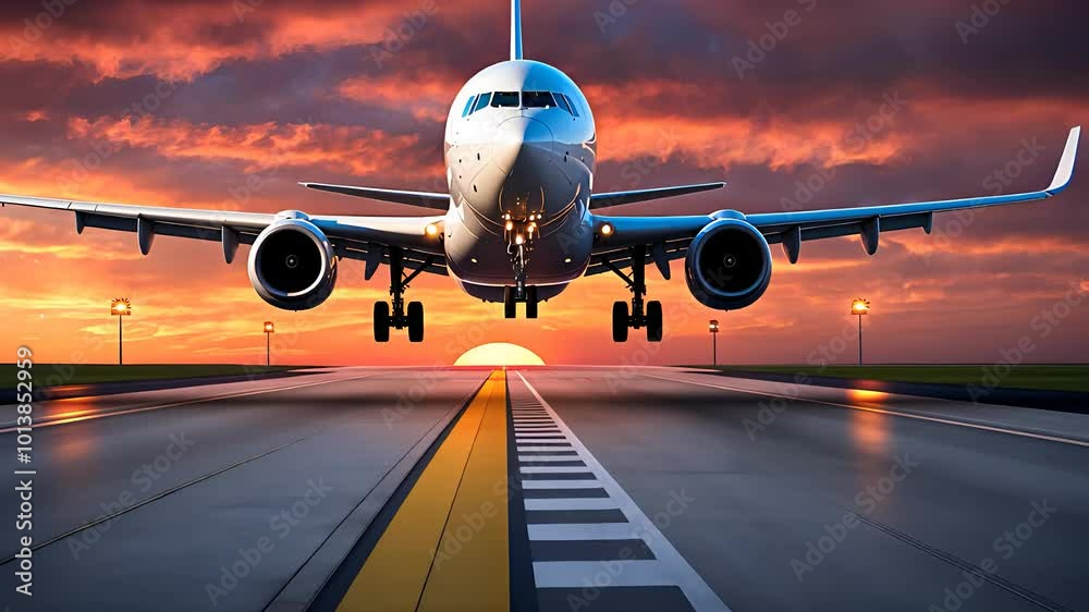 Airplane Landing on Runway during Vibrant Sunset
Airplane Landing on Runway during Vibrant Sunset
