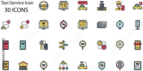 Set of Taxi Service icons. Line art style icons bundle. vector illustration