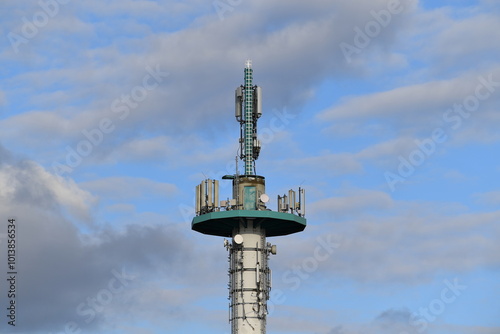 Radio tower or radio mast, blue sky, good cell phone reception, digital change