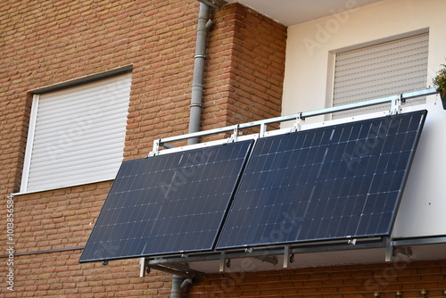 Balcony solar power plant at a house photo