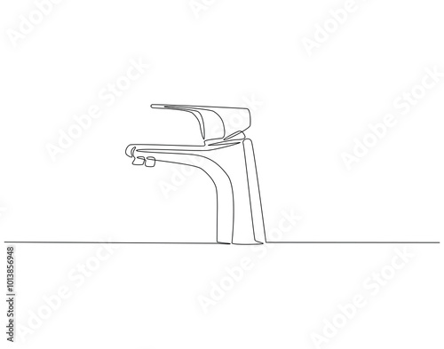 Continuous one line drawing of water faucet. One line drawing illustration of tap water. International handwashing day concept line art. Editable outline