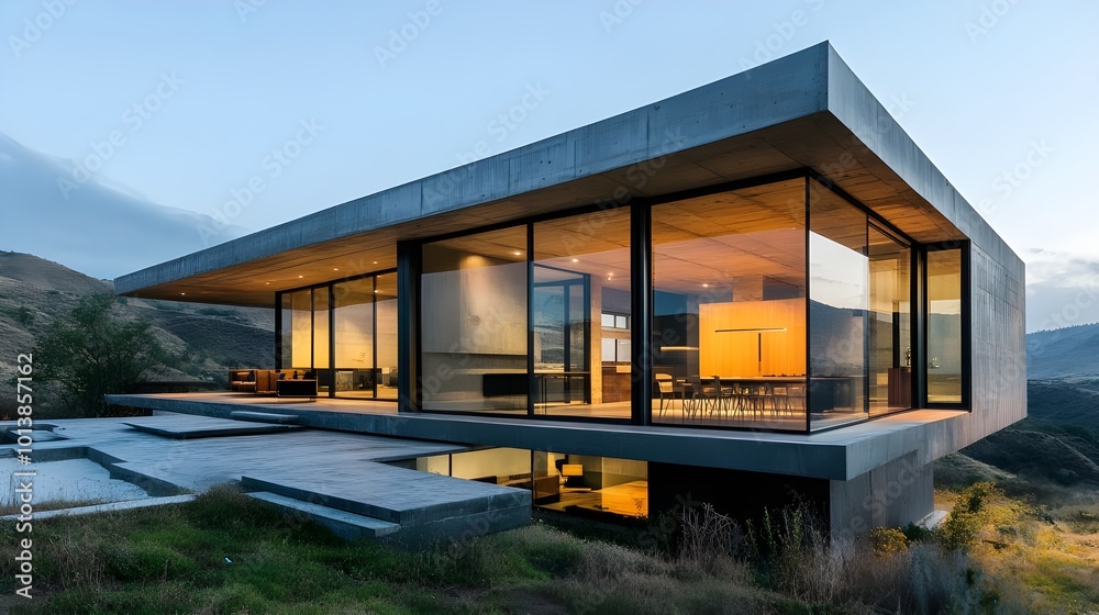 Modern glass-walled home with scenic mountain views, showcasing a luxurious and open living space that blends indoor and outdoor environments. Modern glass-walled home with scenic mountain views, showcasing a luxurious and open living space that blends indoor and outdoor environments.