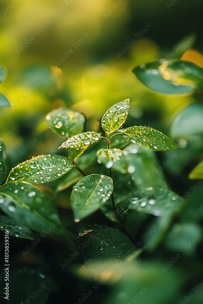 Dewdrops on Green Leaves, Nature Background Dewdrops on Green Leaves, Nature Background