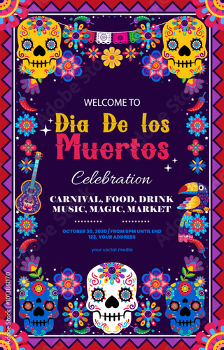 dia de los muertos vertical poster template