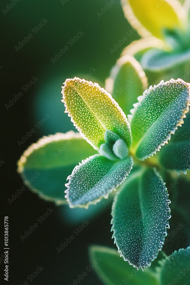 Close up of green leaves with dew drops, fresh and vibrant Close up of green leaves with dew drops, fresh and vibrant