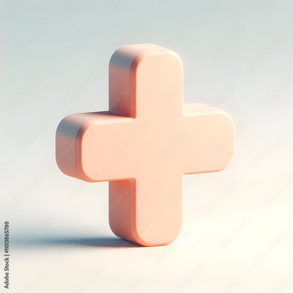 Obraz premium 3D Peach-Colored Plus Sign on a Minimalist Backdrop