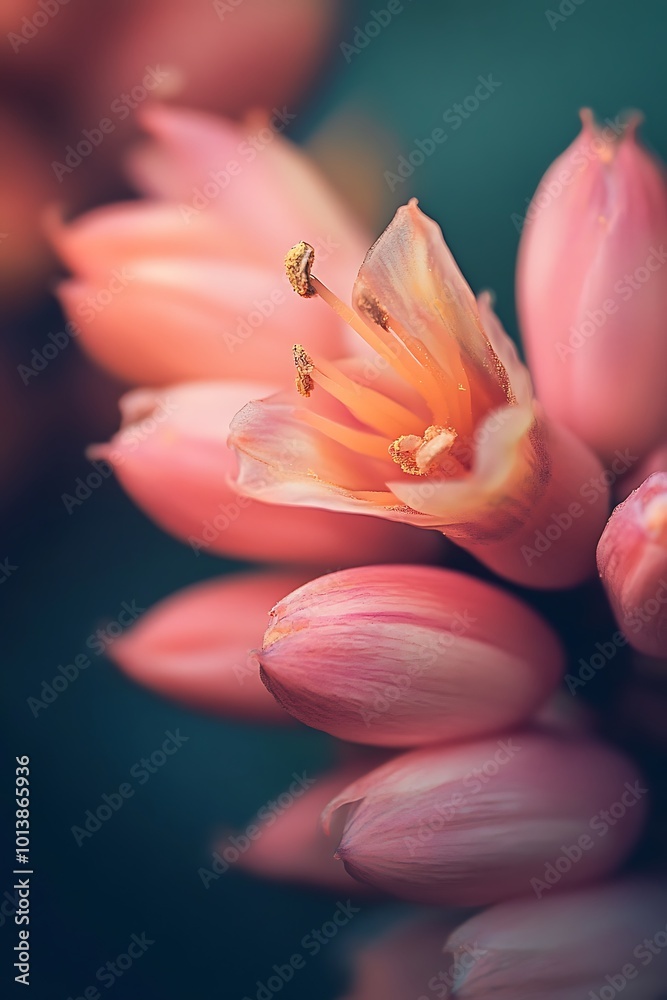 Fototapeta premium Closeup of delicate pink flower buds with soft focus and blurred background