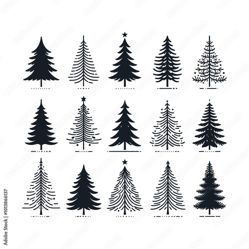 Obraz premium set of Christmas tree silhouette
