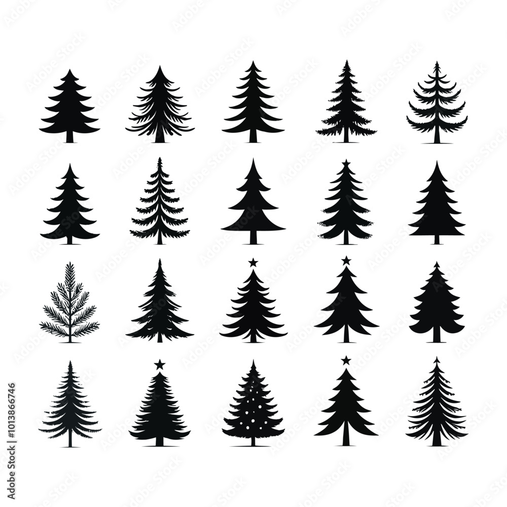Fototapeta premium set of Christmas tree silhouette