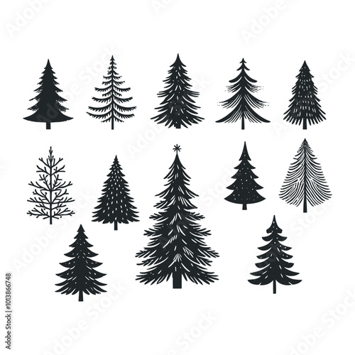 set of Christmas tree silhouette