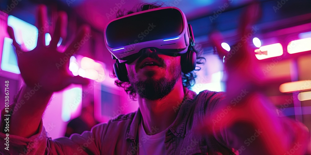 man dancing with VR headset man dancing with VR headset