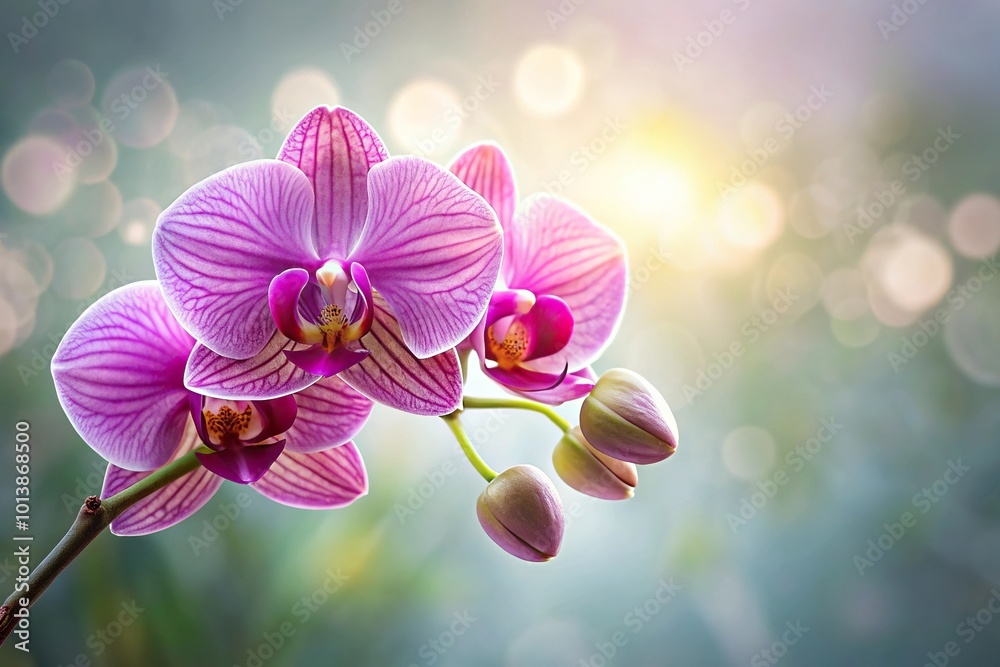 Naklejka premium Beautiful close-up image of an orchid flower with soft focus background