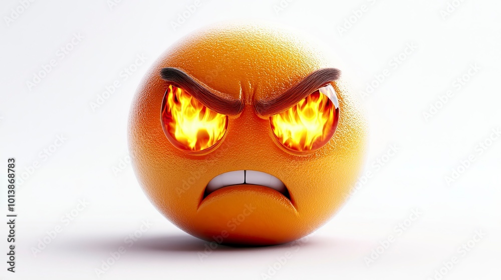 Angry emoji with flames in eyes (symbolic), on white. 32k, full ultra ...