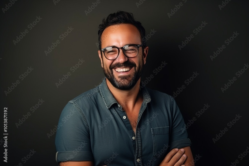 Portrait of a happy young man with glasses over dark background. Portrait of a happy young man with glasses over dark background.