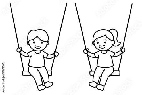 vibrant vector illustration of kids swinging on swings celebrating laughter and friendship outdoors

