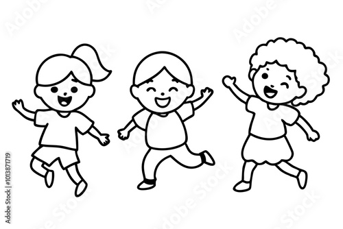 Vibrant Vector Illustrations of Happy Children Enjoying Outdoor Fun

