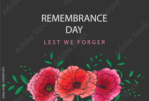 Wallpaper Mural Remembrance day banner template design. Lest we Forget.Poppy Flower Vector Illustration. Red Poppies. Botanical Background. Hand drawn floral background template.  Poppy Bouquet. Torontodigital.ca