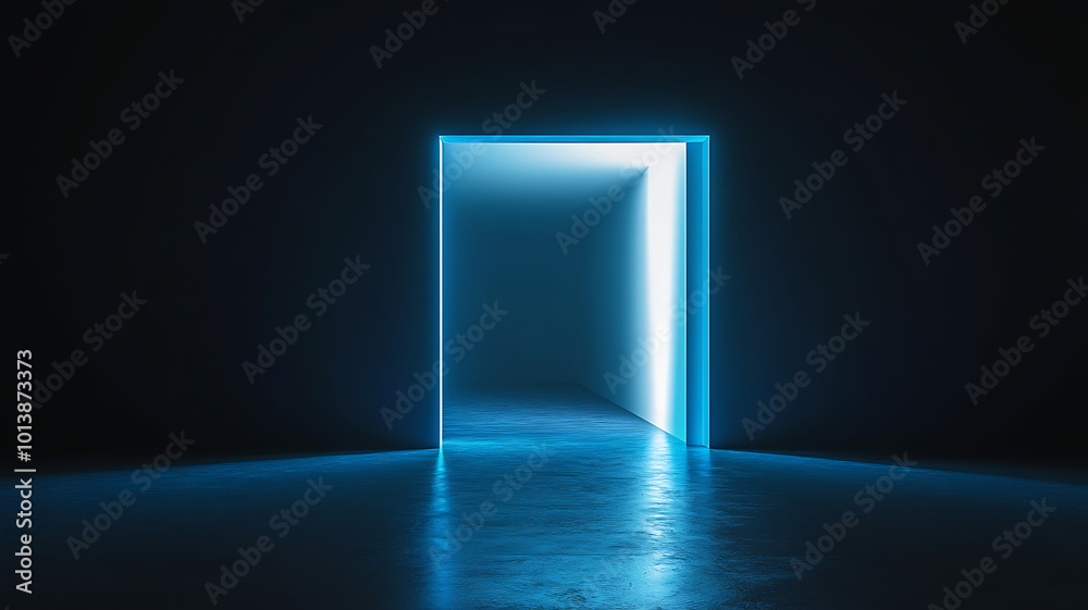 A portal that opens to another dimension, abstract glowing shapes, surreal 3D visualization with clean lines. A portal that opens to another dimension, abstract glowing shapes, surreal 3D visualization with clean lines.