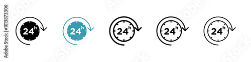 24 Hrs vector icon set in black and blue colors.