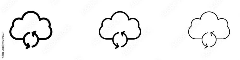Cloud sync vector icon set in black and blue colors. Cloud sync vector icon set in black and blue colors.
