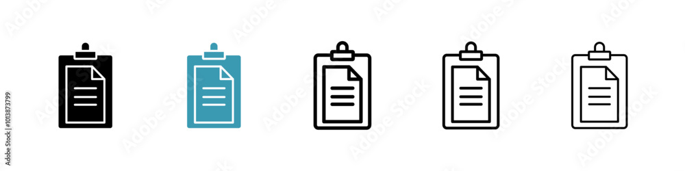 Clipboard vector icon set in black and blue colors. Clipboard vector icon set in black and blue colors.