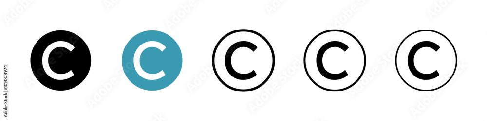 Fototapeta premium Copyright vector icon set in black and blue colors.