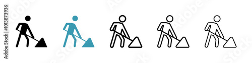 Construction vector icon set in black and blue colors.