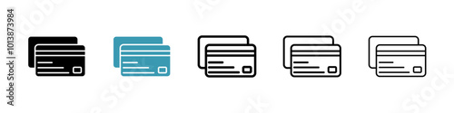 Credit card vector icon set in black and blue colors.