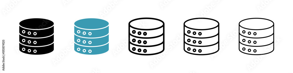 Database vector icon set in black and blue colors. Database vector icon set in black and blue colors.