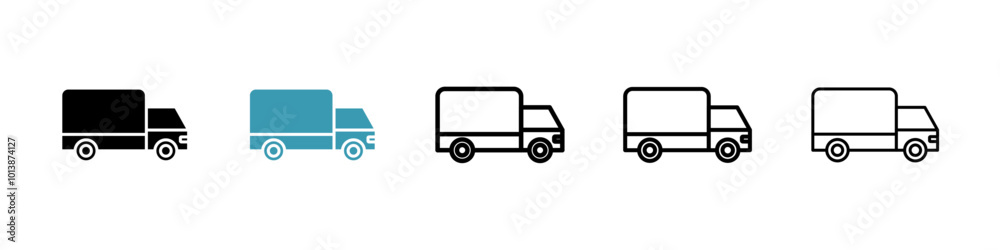 Delivery van vector icon set in black and blue colors. Delivery van vector icon set in black and blue colors.