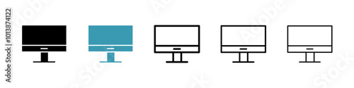 Desktop vector icon set in black and blue colors.