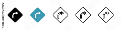 Directions vector icon set in black and blue colors.