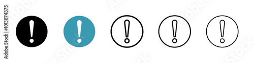 Exclamation button vector icon set in black and blue colors.