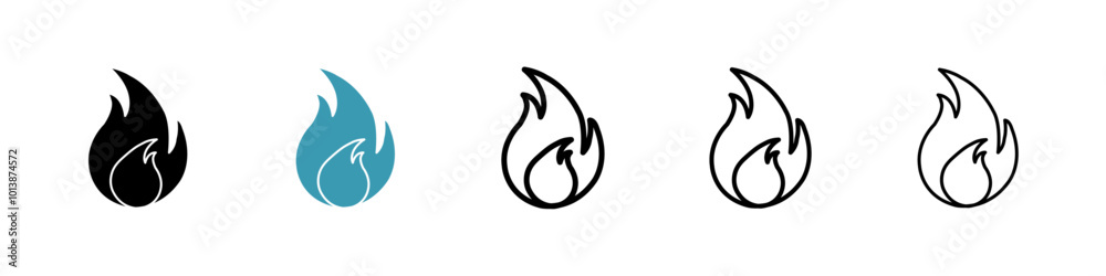 Fire vector icon set in black and blue colors. Fire vector icon set in black and blue colors.