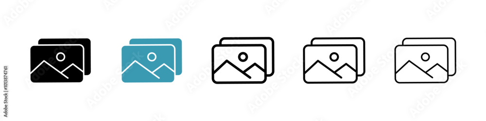 Gallery vector icon set in black and blue colors. Gallery vector icon set in black and blue colors.