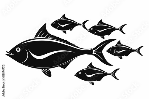 A set of Halibut fishes in different poses isolated silhouette black vector art illustration