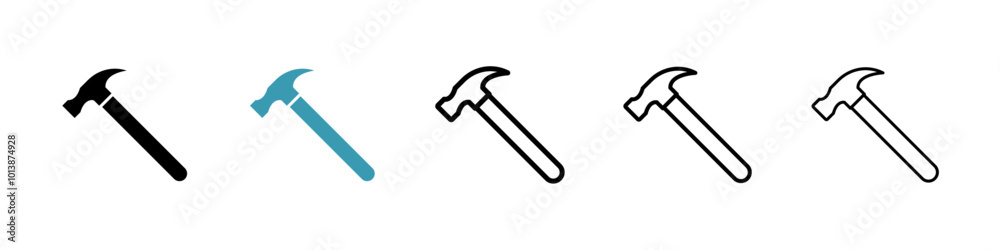 Hammer vector icon set in black and blue colors. Hammer vector icon set in black and blue colors.