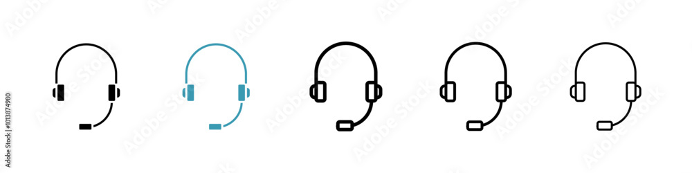 Headphones vector icon set in black and blue colors. Headphones vector icon set in black and blue colors.